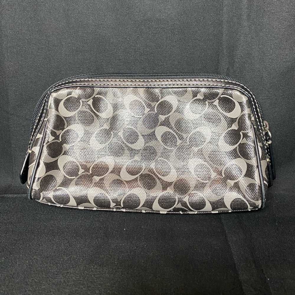 Coach Black Monogram Small Cosmetic Makeup Pouch Bag